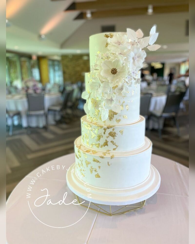 White and gold leaf with cascading sugar blooms