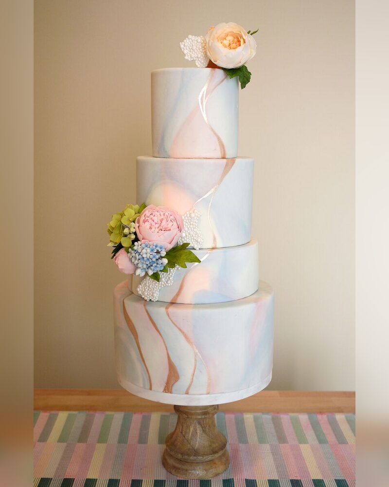 Marble tiers with a sugar peony bouquet