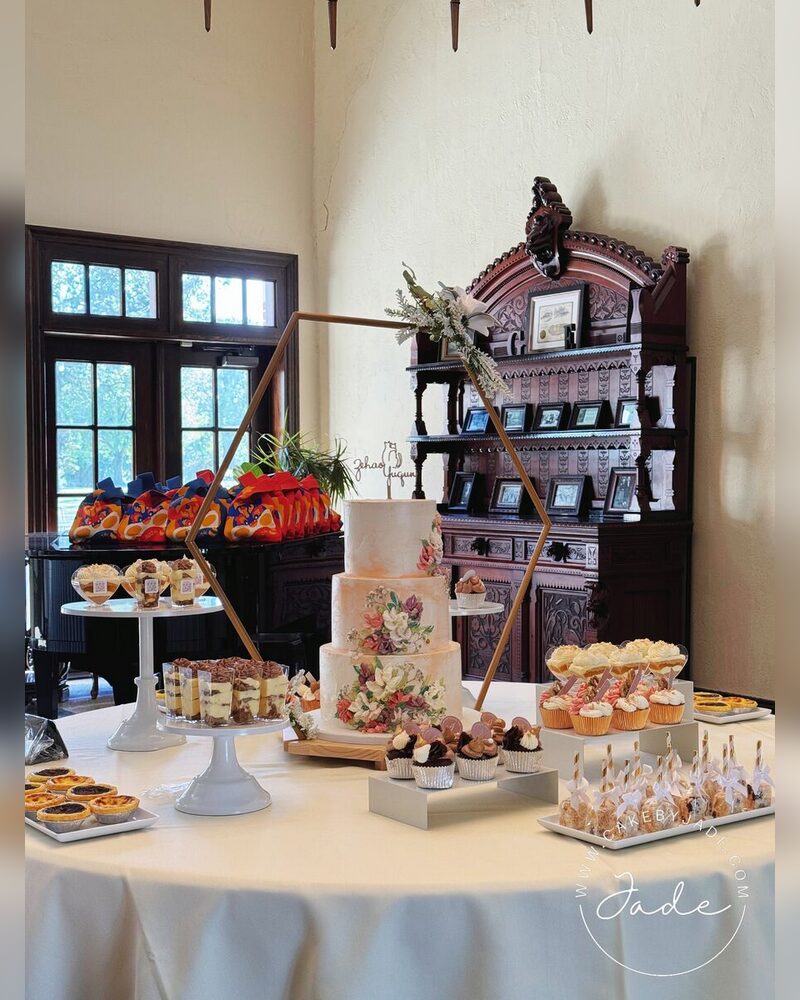 A full wedding dessert table